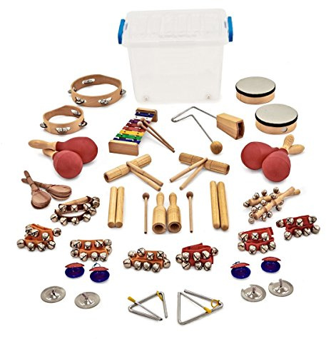 32-teiliger Klassensatz Orchesterperkussion von Gear4music | 32-Teiliges Set mit Maracas, Kastagnetten und Tamburinen, Ideal für Musikpädagogik, Kunststoffbox Inklusive