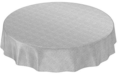 ANRO Wachstuchtischdecke Wachstuch Wachstischdecke Tischdecke Wachstuchdecke Grau Leinenoptik Rund 120cm eingefasst abwaschbar wasserabweisend Gartentischdecke Meterware pflegeleicht Lotuseffekt