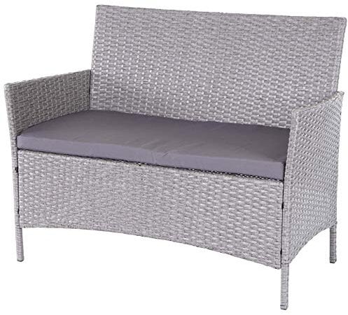 Mendler Poly-Rattan Gartenbank Halden, Sitzbank Bank - grau, Kissen anthrazit