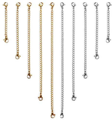 Cupimatch 5/10 Stücke Edelstahl Verlängerungskette für Schmuck Halskette Extender Kette in 5 Größen Unisex, Silber/Gold…