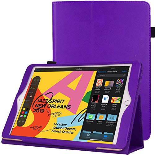 TECHGEAR Leather Case for Apple iPad 10.2 2021/2020 / 2019 [9th / 8th / 7th Generation] Premium PU Leather Slim Folio Case Cover with Stand, Hand Strap & Auto Sleep/Wake Function [Purple]