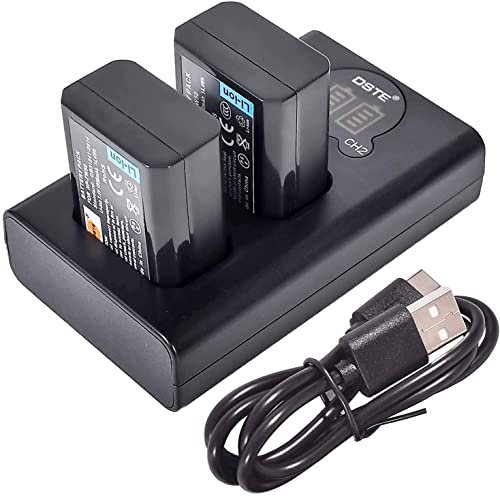 DSTE 2X NP-FW50 Rechange Batterie + Dual USB Charger avec écran LCD Compatible pour Sony ZV-E10,Alpha 7,a7,Alpha 7R,a7R,Alpha 7R II,Alpha a3000,a6000,NEX-7,SLT-A55V,DSC-RX10,RX10 IV Digital Caméra