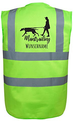 Mantrailing Hundesport Warnweste Sicherheitsweste mit Namen oder Text personalisiert (Motiv 7) (S, Grün)