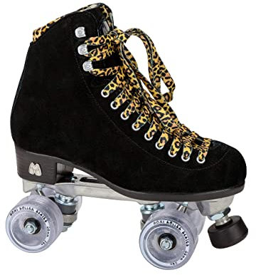 Moxi Skates - Panther - Lustige und modische Rollschuhe für Damen | Schwarzes Wildleder | Größe 3