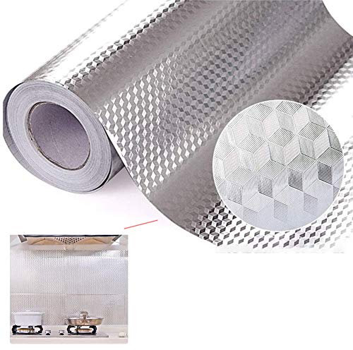 Gabinete de cocina Pegatinas de papel pintado a prueba de aceite, Estufa de alta temperatura Pegatinas de pared de azulejos antifumador Papel de aluminio autoadhesivo Papel de aluminio (60CM*300CM)