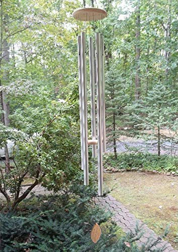 Windspiel, 152 cm, extra groß, 144,8 cm, tiefer Ton, Resonanz-Bass, Klangkirche, Windspiel, Outdoor, einzigartige Gedenkstätte, Beileidsgarten, hängende Dekorationen, Hofglocken, Silber