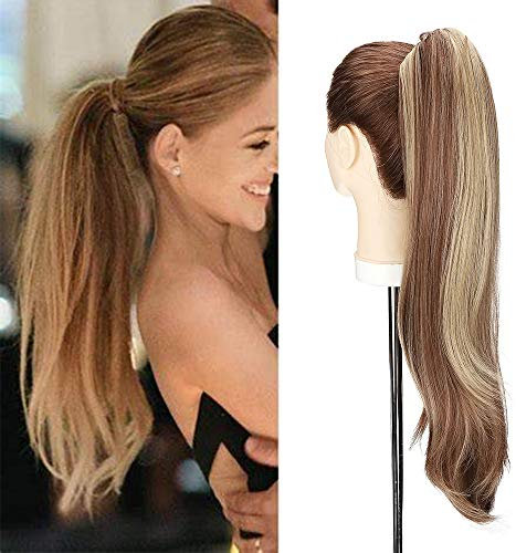 Silk-co 55cm Coda Clip Capelli Finti con Pinza Ponytail Hair Extension Clip Capelli Lisci Naturali Coda Sintetica-Marrone Chiaro Mix Biondo