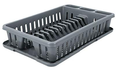 TATAY Escurridor de Platos con Bandeja, de PP, Libre de BPA, con Compartimento para Platos y Cubiertos. Color Gris. Medidas 27 x 42 x 10