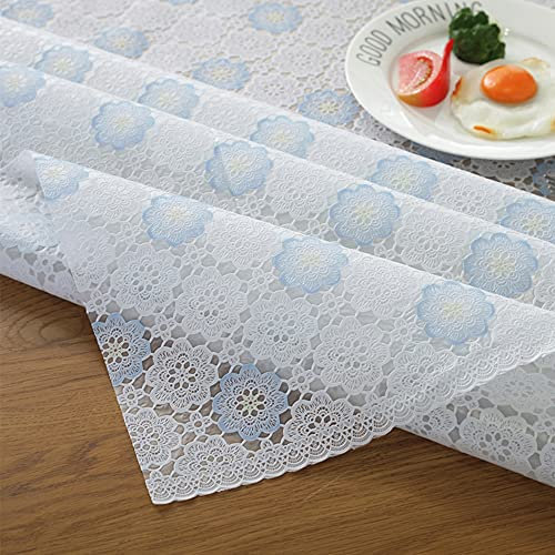 EurHouse Abwischbare Tischdecke PVC Wasserdicht 135x180cm weiße und Blaue Farbe Fleckschutz Outdoor Tischtuch Blume Landhausstil Esstisch Deko Rechteckige
