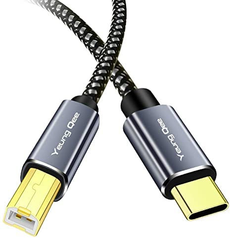 Yeung Qee USB C to USB B Printer Cable 6M, Braided High Speed USB Type C to USB 2.0 Type B Printer Scanner Cable Compatible with Brother,HP,Lexmark, Dell, Fax,Samsung etc (6m)