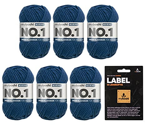 myboshi No.1 Wolle zum Häkeln und Stricken, Schnellstrickgarn, langlebige Mützenwolle, Strickwolle, Häkelwolle, mulesing-frei, Ll. 55m /50g, 30% Wolle (Merinowolle) Blau (Marine) 6 Knäuel