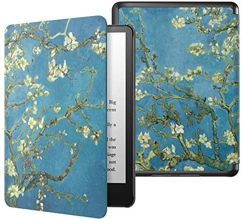 MoKo Hülle Kompatibel mit Kindle Paperwhite 11. Generation 2021, Dünne Leichte Tablet Schutzhülle mit Auto Schlaf/Aufwach PC Rücken für Kindle Paperwhite 6,8 Zoll, Signature Edition, Aprikose Blume