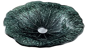 Ksunun Lavabo da Appoggio Lavabo in Vetro Temperato Lavabo da Bagno Design Forma di Foglia di Loto Lavabo D'appoggio Moderno con Valvola di Scarico in Ottone, per Bagno e Toilette,Winter