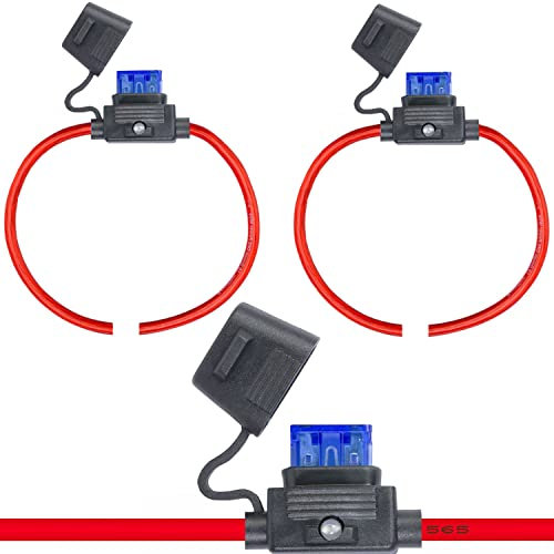 ZHOFONET 16AWG Inline Sicherungshalter,mit 30cm Draht ATO Flachsicherung Wasserdicht Halter, mit 2-teiligen Klein Flachsicherungen(5A,15A)2pack