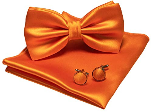 JEMYGINS Herren Fliege Orange5 Satin Fliege und Einstecktuch mit Manschettenknöpfe Sets