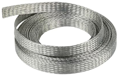 Tinned Copper Grounding Braid Straps Shielding Wire Sheathing Cable Sleeve Metal Flat Mesh Flexible Expandable (1/2 in Wide(0.32 in Dia)-15ft)