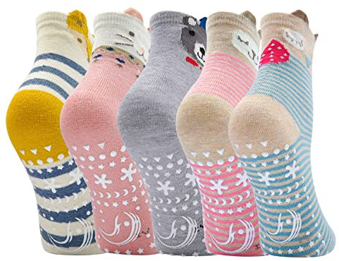 ZFSOCK Calcetines Antideslizantes Niña Divertidos: Algodón Coloridos Estampado de Animales de Dibujos Animados Conejo Oveja Gato Zorro Termicos Calcetines Bebe Niño 8-11 Años 5 Pares 31-34