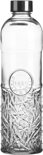 WESTCRAFT Oriental Bouteille d'eau en verre avec bouchon à vis, hermétique, étanche en silicone, bouteille d'eau pour réfrigérateur, bouteille d'eau en verre vintage (bord vintage)