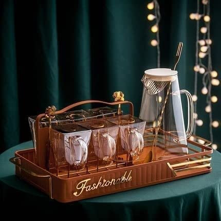Tea Cup Water Cup Kettle Tea Pot Cup Set Home Living Room Nordic Glass Water Set Tea Set Tea Kettle (Color : Amber, Size : Orange)