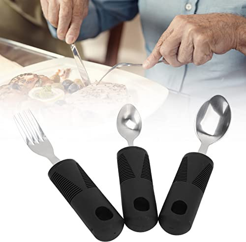3-Piece Weighted Cutlery Set for Elderly with Tremors | Non-Slip Rubber Coated Utensils for Easy Grip | Comfortable Dining Utensils for Secure Handling