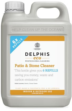 Delphis Eco Patio & Stone Cleaner 2 Litre Refill | Indoor & Outdoor Use | Eco Friendly Patio Cleaner | Removes deep stains, moss, algae, black spots, lichen grease, soot, limescale, rust & more