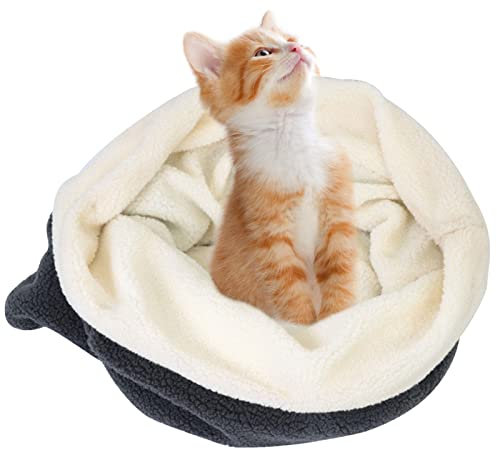 Jomewory Katze Schlafsack Weicher Haustierbett Katzenschlafsack aus Fleece, Winterschlafbett für Kleine Hunde, Höhle für Katze und Welpen – 60 x 55 cm
