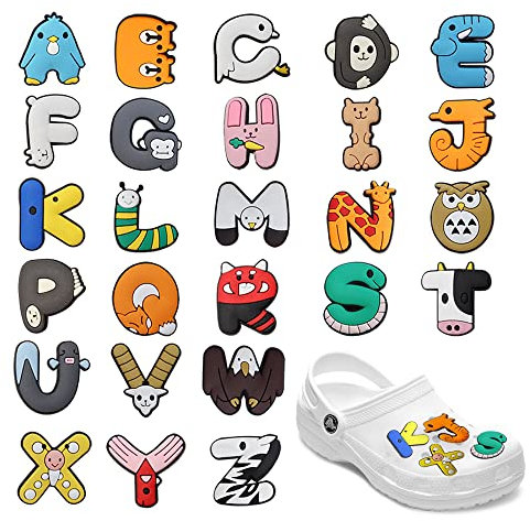Azwood Schuhanstecker Schuh-Charm, 26 Stück Buchstaben Cartoon Schuh-Anstecker-Dekoration, Kawaii-Deko, Clog-Dekor, Armband-Charms, Pin Anstecker Schuhschmuck für Schuhe DIY