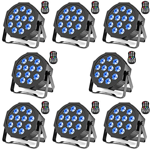 ZonQoonz 8 PCS RGBW Par LED Batterie Rechargeable, 12 LED Eclairage Scene Sans Fil avec Fonction de minutage et Son Activé, Projecteur Party Uplights pour Exterieur Mariage Bar Disco Events Noël