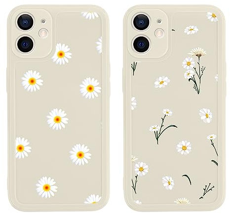 Yoedge 2 Stück Blumen HandyHülle für Apple iPhone 12 Hülle Blume 6,1, Silikon Handy Hülle für iPhone 12 Case 3D Daisy Gänseblümchen Muster Aesthetic Mädchen Frauen Geschenk Schutzhülle Weiß Cover