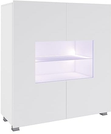 Lomadox Highboard mit Glasböden und Glasrahmentür in weiß Hochglanz, B/H/T ca. 100/107/35 cm