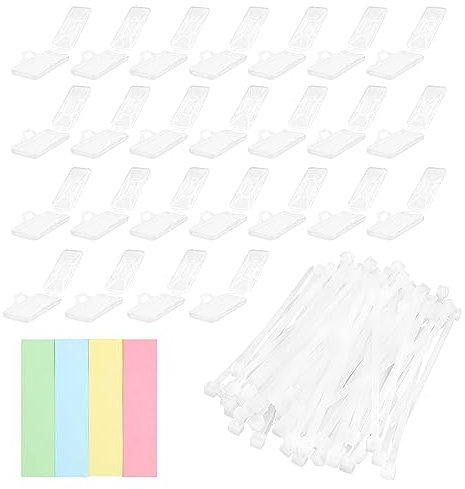 KLEHOPE 25 Pieces Cable Labels, 100 Pieces White Cable Ties, with Four-Color Sticky Notes, Cable Labels Tags, Plastic Tags, for Labeling and Classifying Various Cables