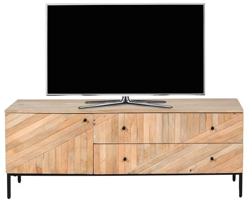 Mendler TV-Rack HWC-L95, TV-Board Fernsehtisch Lowboard TV-Schrank Kommode, Massiv-Holz Mango 56x145x43cm MVG, Natur