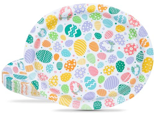 BFB Assiettes en papier de Pâques 32 x 27 cm Ovale Assiettes de fête jetables Lot de 24 œufs de Pâques Vaisselle de fête