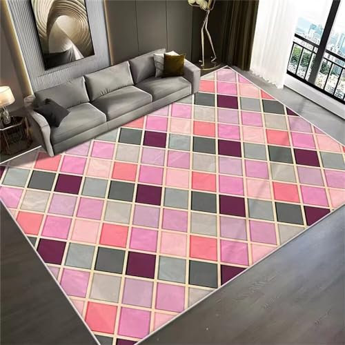 RUGMRZ Terrasse Chambre Bebe Fille Tapis de Chambre pour Filles Rose carré Design géométrique Rectangle Durable Sol Balcon Exterieur 60X120CM