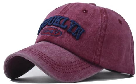FVKTHNVS Klassische Vintage Washed Herren Baseball Cap Brooklyn 1947 Stickerei Fashion Trend Dad Cap Neutral Baseball Cap, burgunderfarben, 58