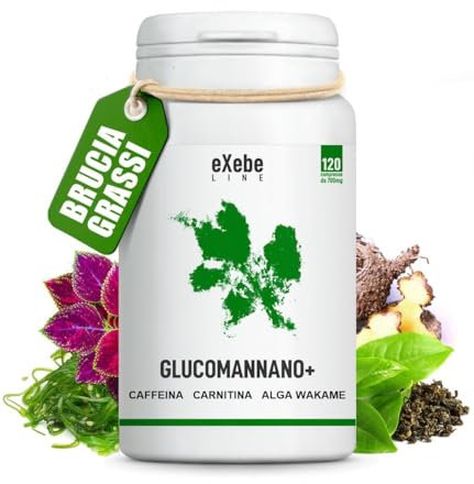 Brucia Grassi Potenti Veloci 120 CPS Alga Wakame Carnitina Caffè e Tè Verde Keto Drenante Forte Dimagrante Veloce Donna Uomo Integratore con Glucomannano Exebe Line