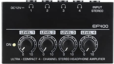 Headphone Amplifier 4 Channel Metal Stereo Amplifier Earphone Splitter With Power Adapter 6.5mm Headphone