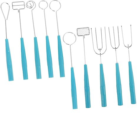 CIYODO 10pcs Set Baking Supplies Stainless Steel Forks Pastry Cutters for Baking Melts Dipping Tools Blue Cutlery Set