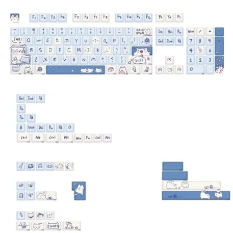Begchy 148 Tasten MDA-Tastenkappen Meow Meow-Thema PBT Einseitige Wärmesublimierung für MX-Schalter Passend für 61/68/87/96/104/108 Tastaturen