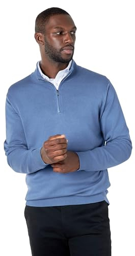 Xposed Mens 100% Cotton Fine Knit Zip Neck Jumper Classic Regular Fit Pullover Sweater