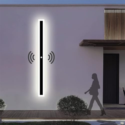 LED Außenwandleuchten mit Bewegungsmelder Wandbeleuchtung Lange Aussen IP65 Wasserdicht Wandlampe Schwarz Innen Modern Wandlicht Aluminium Acryl für Villa Terasse Garden Korridor (Weißes Licht,80cm)