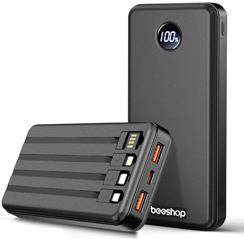 BEESHOP Portable Charger Power Bank - Portable Battery with 4 Built in Cables, Fast Charging Battery Pack Compatible with iPhone 16 15 14 13 Samsung Android Phone etc