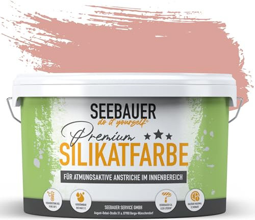 SEEBAUER diy Silikatfarbe Rot 10L für Innen (No. 322 Rose Hip) Atmungsaktive Mineralfarbe für Allergiker - Abwaschbare Wandfarbe - Rottöne hohe Deckkraft