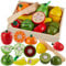 LINFUN KIDS Fruit Cutting Set Wooden Play Food for 2+ Year Olds Toddlers, Food Toys Kids Role Play Kitchen Accessories with Baskets Gifts age 3 4 5 Boys Girls
