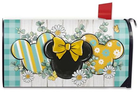 Pycat Spring Summer Mailbox Cover Magnetic Standard Size 21x19, Daisy Flower Eucalyptus Leaves Decorative Post Letter Box Wrap Decor, Teal Plaid Farmhouse Garden Outdoor Decoration