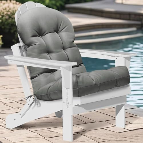 Adirondack Gartenstuhlkissen, wasserdicht, dick, 110 x 50 x 10 cm, Terrassenstuhlkissen für Innen- und Außenbereich, hohe Rückenlehne, Sitzpolster mit Bändern für Schaukelstühle, Grau