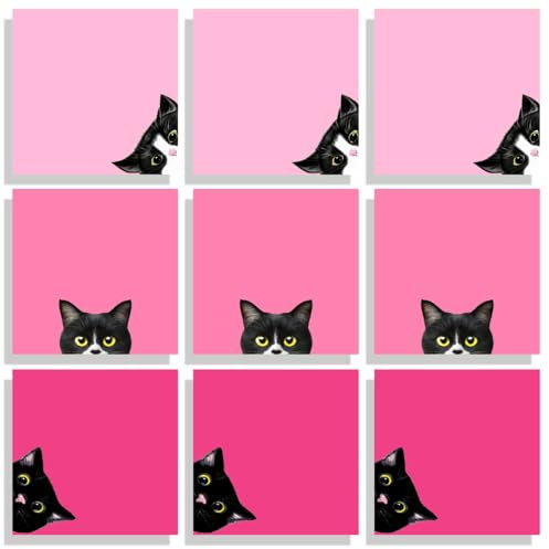 9 Blöcke schwarze Katze Haftnotizen Set, rosa selbstklebende Notizblöcke, super selbstklebende Notizblöcke, niedliche Notizkarte für Katzenliebhaber, Geschenk, Lehrer, Büro und Schulbedarf, 7,6 x 7,6