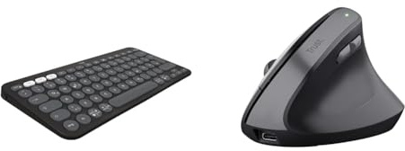 Logitech Pebble Keys 2 & Trust Yuno Wiederaufladbare Vertikale Maus, Kabellose