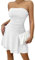 Ausing Mini Kleider für Damen Kurz Sexy Bandeau Schulterfrei Kleid Off Shoulder Figurbetont Plissee Bodycon Kleid Party Club Elegant Cocktailkleider Trägerloses Rückenfrei Abendkleid Clubwear Weiß L