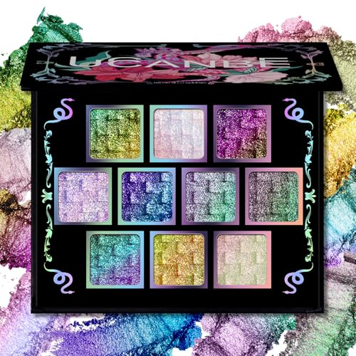 UCANBE Lidschatten Palette Chameleon Multichrome 10 Farben(Solar Python) | Lichtreflektierende Metallic Lidschatten mit Farbwechsel,Mischbare Holografische Glitzer Schimmer Eyeshadow